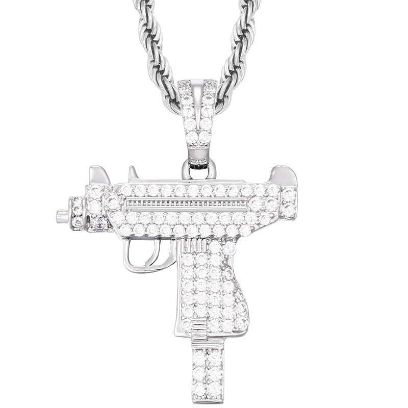 Iced-Out Gun Cubic Zirconia Pendant in 925 Sterling Silver product view