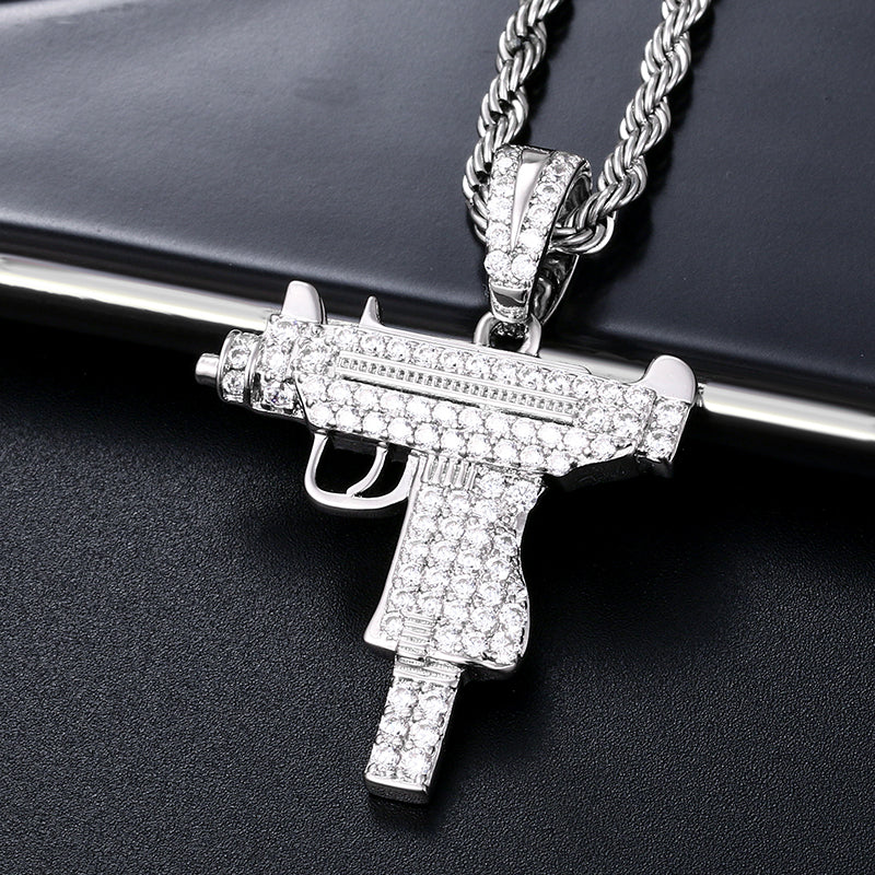 Iced-Out Gun Cubic Zirconia Pendant in 925 Sterling Silver detail view