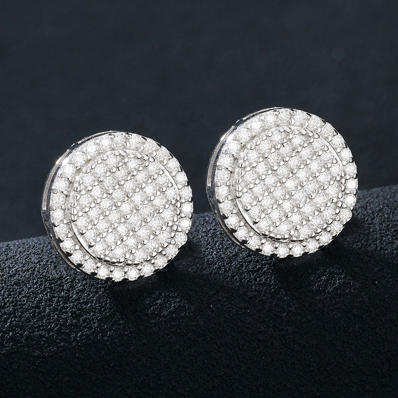 Round Iced-Out Moissanite Stud Earrings in 925 Sterling Silver product view