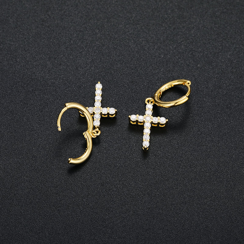 Moissanite cross hoop earrings