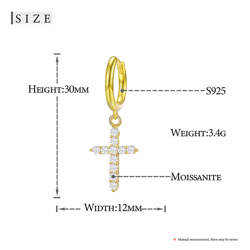 Moissanite cross hoop earring size details