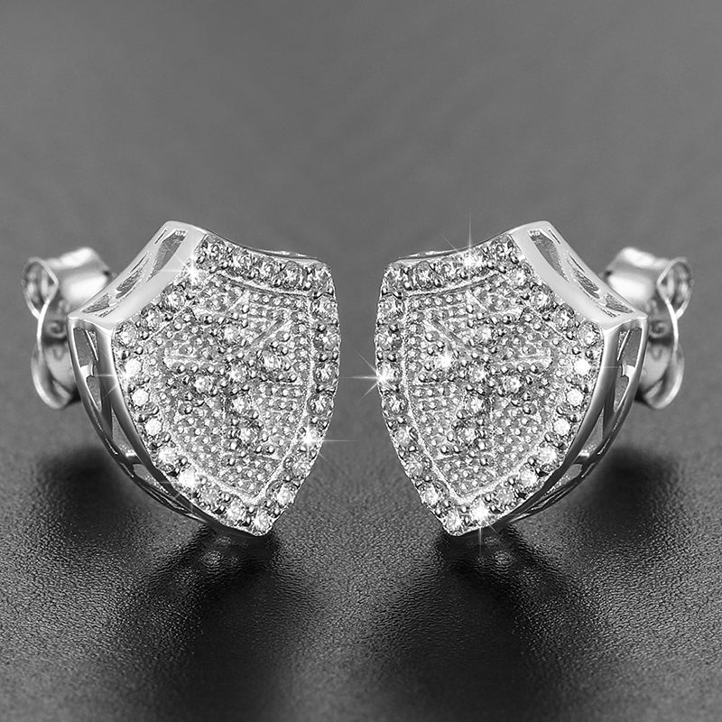 Iced shield moissanite stud earrings