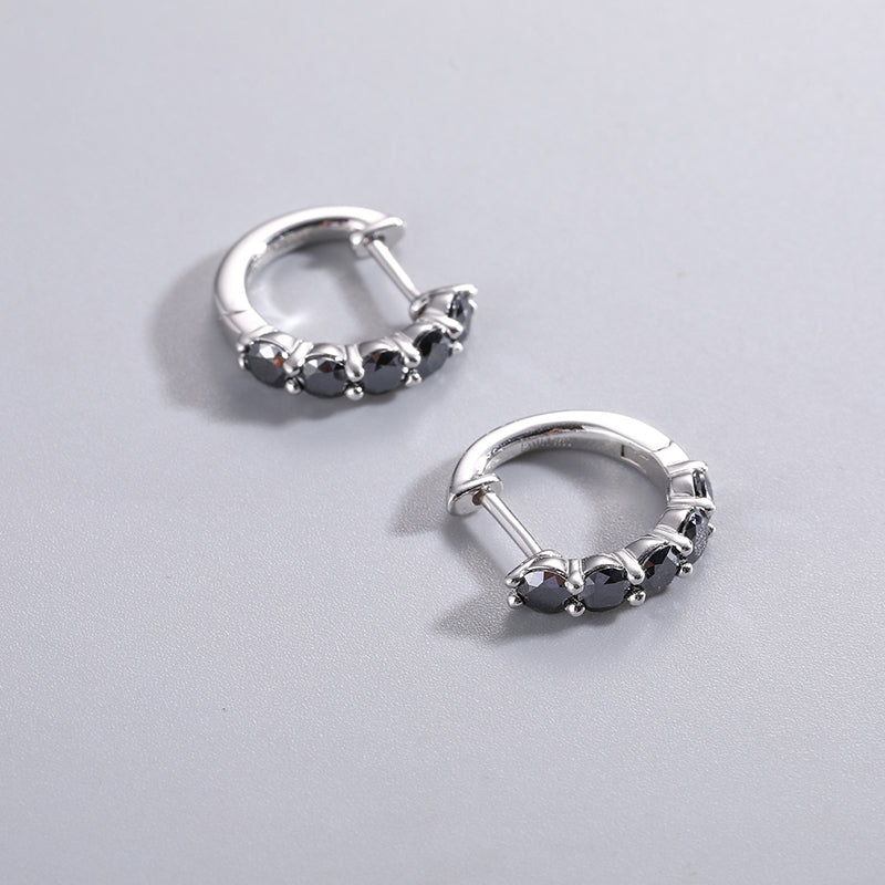 Black moissanite hoop earrings side view