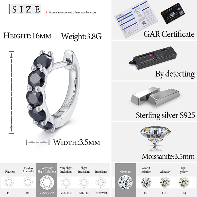 Black moissanite hoop earring details