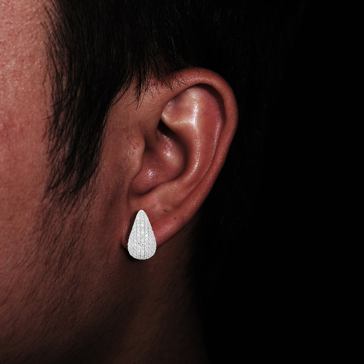 Teardrop Moissanite Stud Earrings in 925 Sterling Silver detail view
