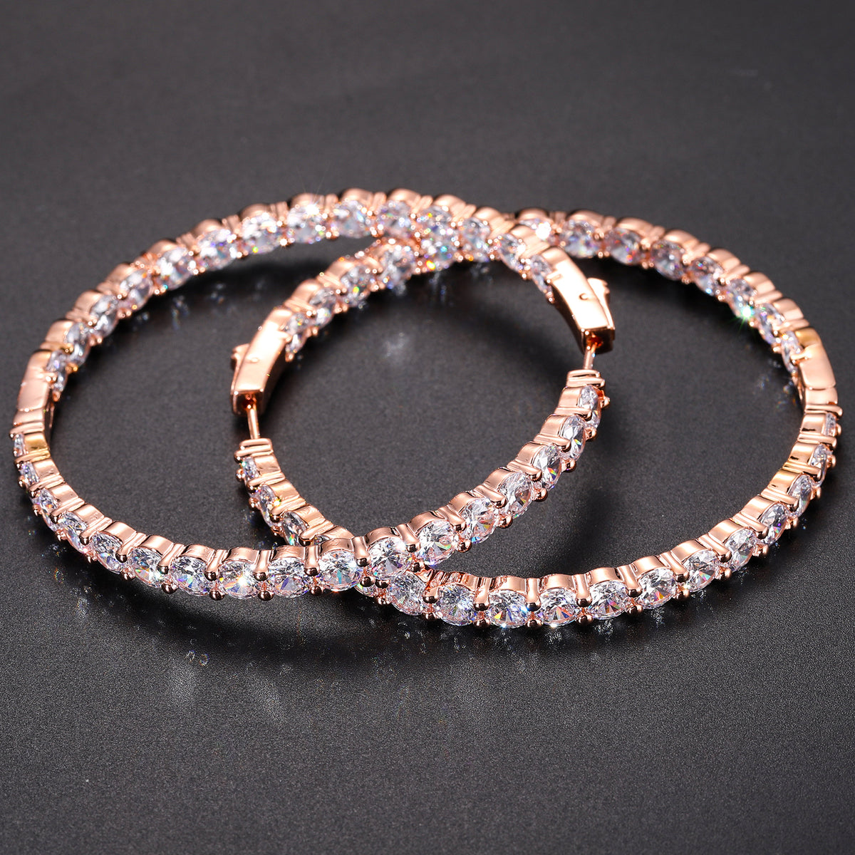Large moissanite tennis hoop earrings