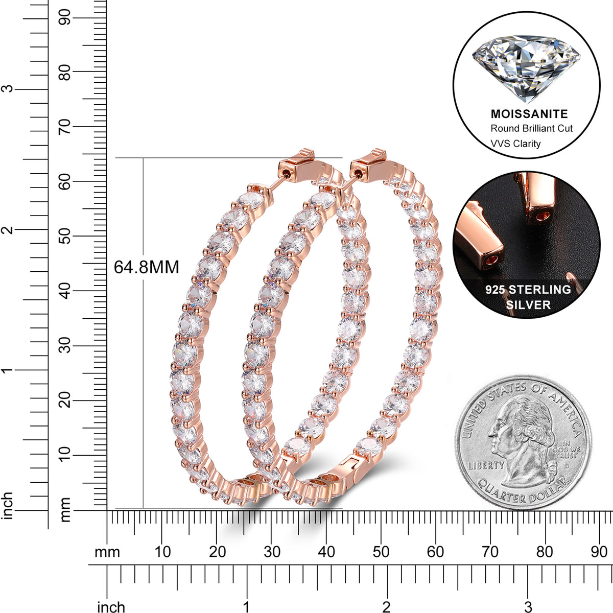 Large moissanite tennis hoop earring size details