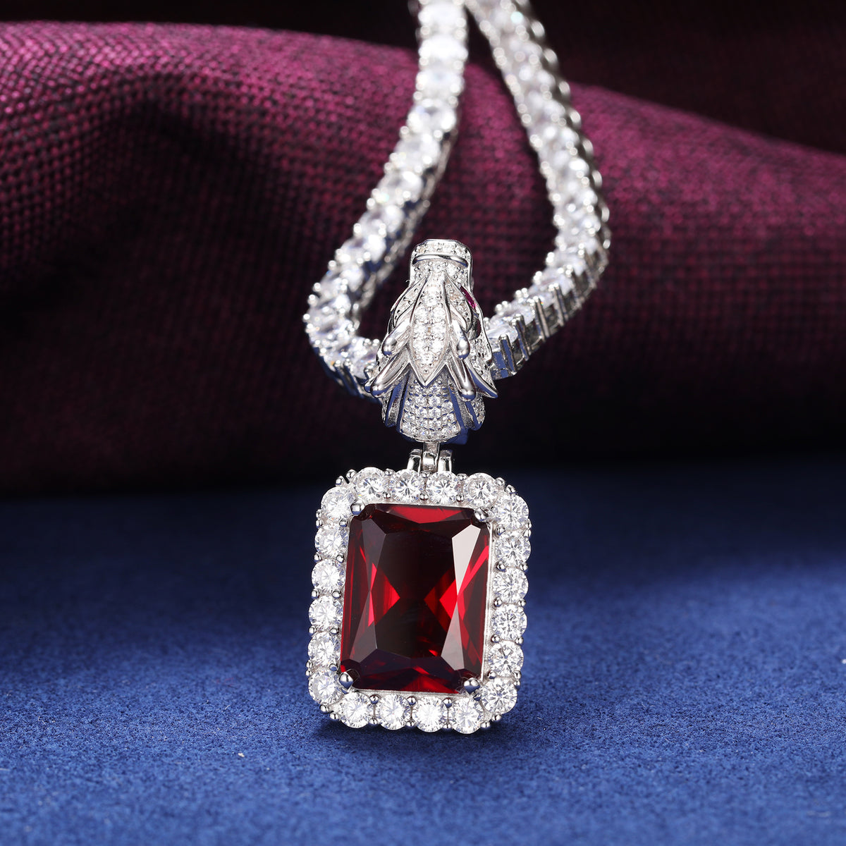 Dragon Head Red Gemstone Moissanite Pendant in 925 Sterling Silver product view