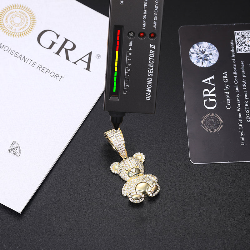 Little Bear Moissanite Pendant in 925 Sterling Silver detail view