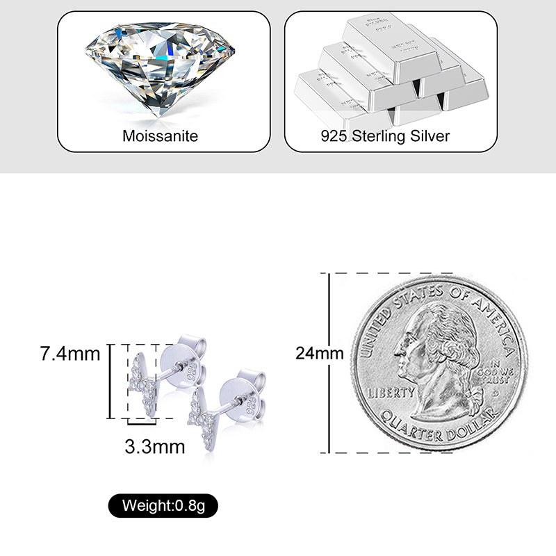 Lightning Bolt Moissanite Stud Earrings in 925 Sterling Silver specifications