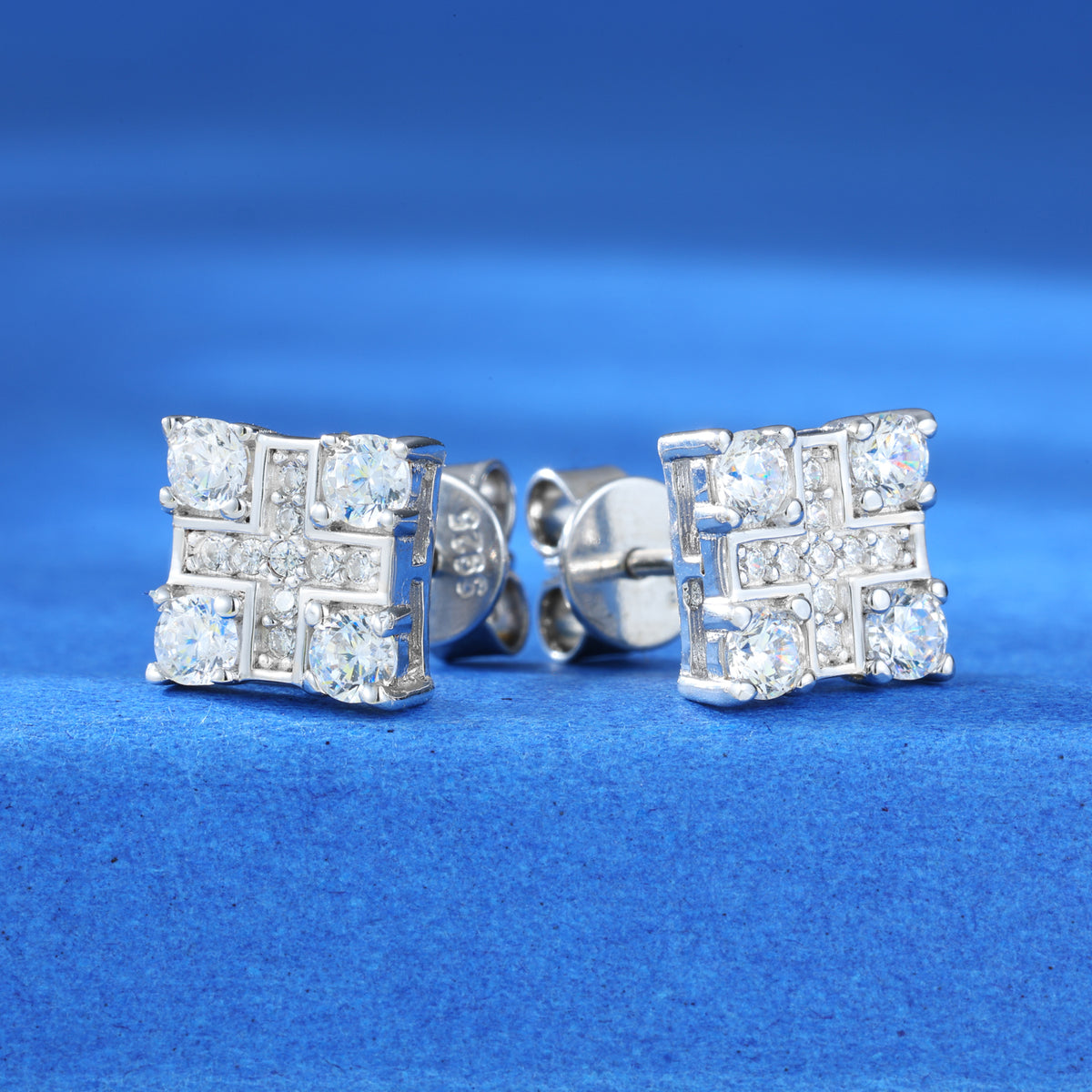 Square cross moissanite stud earrings