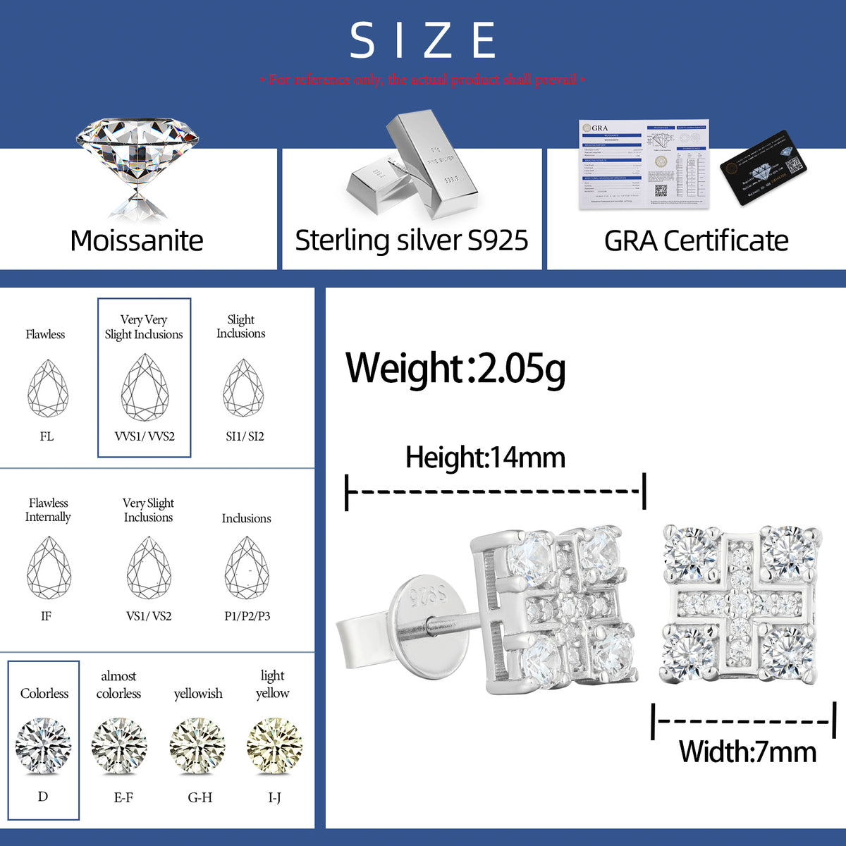 Square cross moissanite stud earring details
