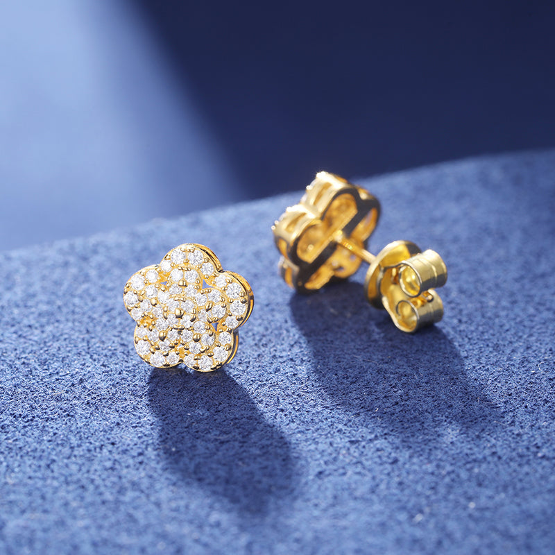 Floral cluster moissanite stud earrings in gold tone