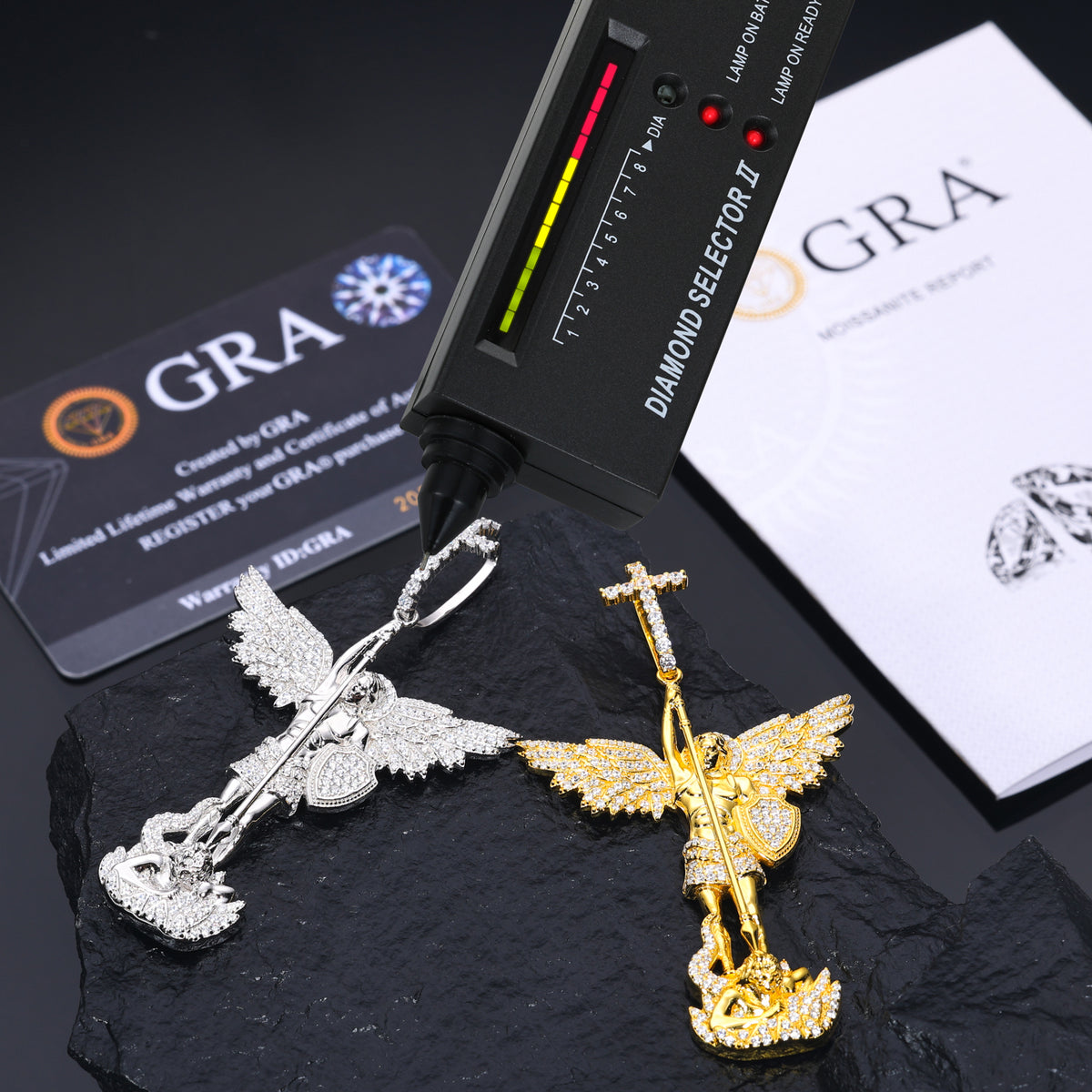 Angel Cross Moissanite Pendant in 925 Sterling Silver detail view