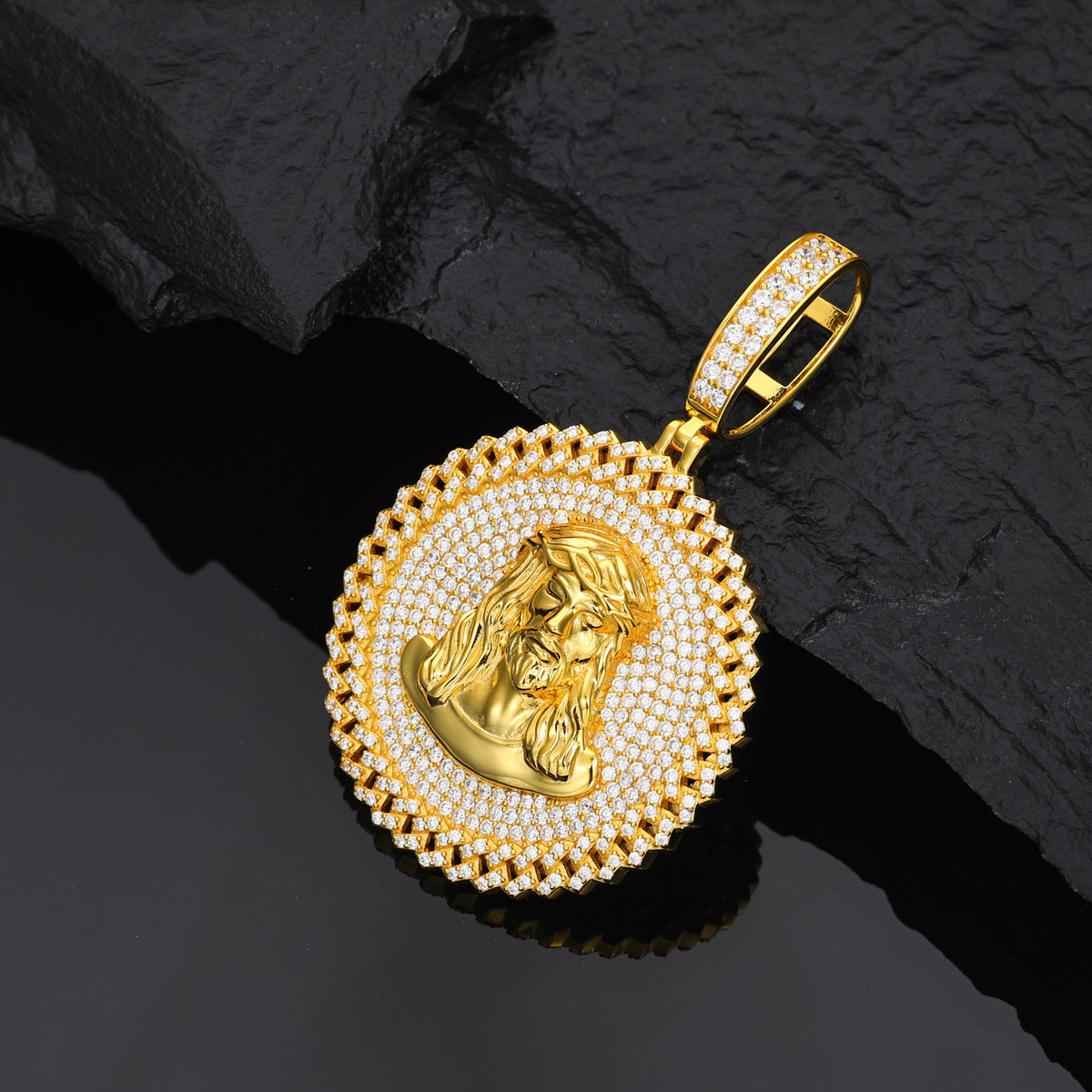 Jesus Head Medallion Moissanite Pendant in 925 Sterling Silver product view