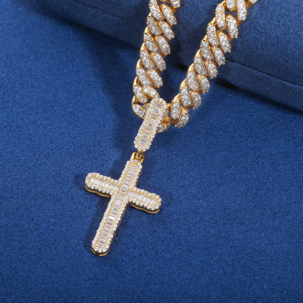 Baguette Cross Moissanite Pendant in 925 Sterling Silver product view