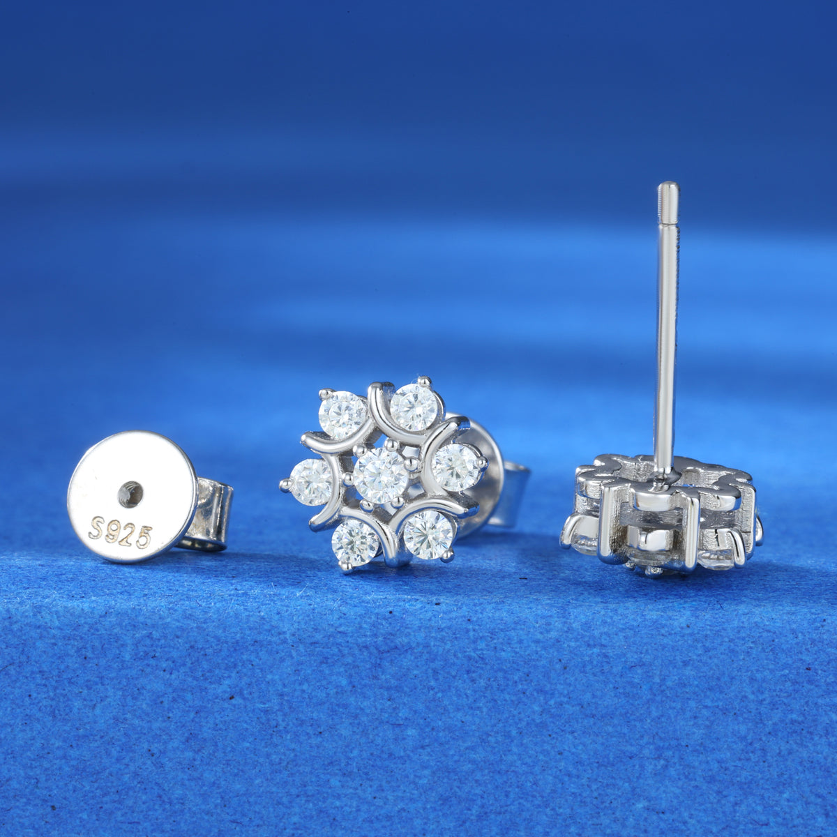 Floral Cluster Moissanite Stud Earrings in 925 Sterling Silver product view