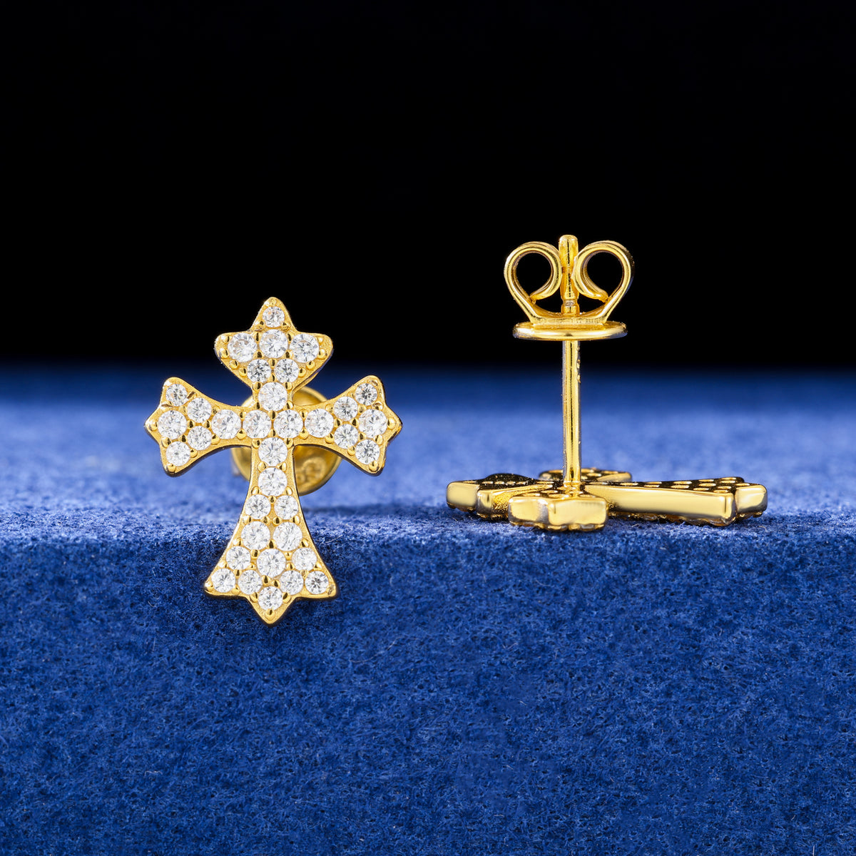Iris Cross Moissanite Stud Earrings in 925 Sterling Silver product view