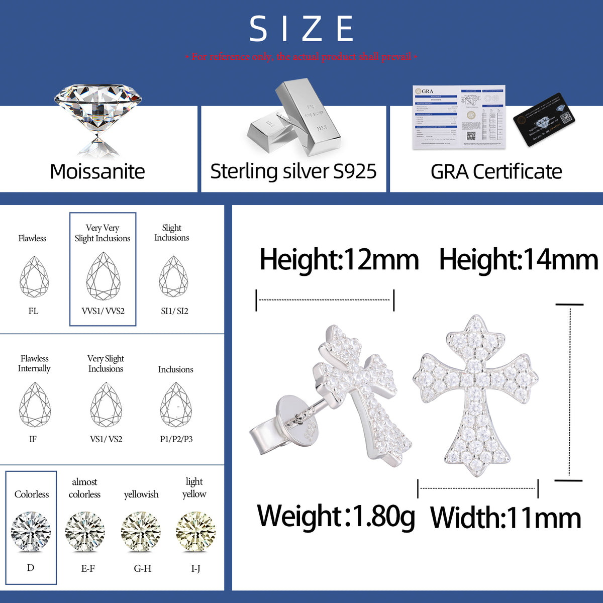 Iris Cross Moissanite Stud Earrings in 925 Sterling Silver specifications