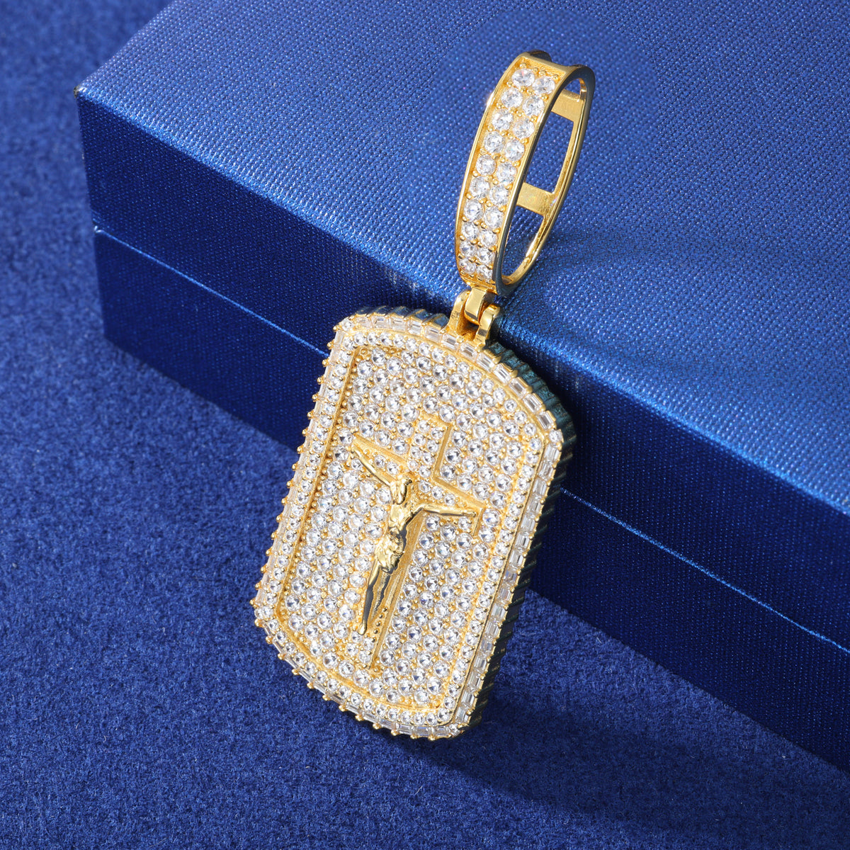 Jesus Cross Dog Tag Moissanite Pendant in 925 Sterling Silver product view