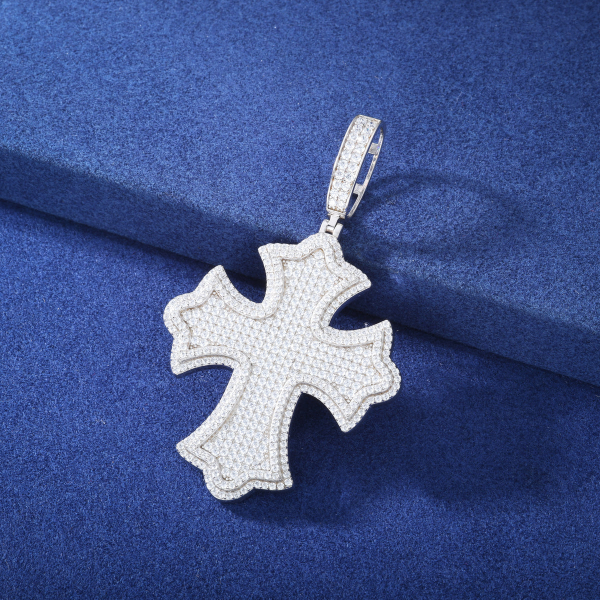Two-Layer Iris Cross Moissanite Pendant in 925 Sterling Silver product view