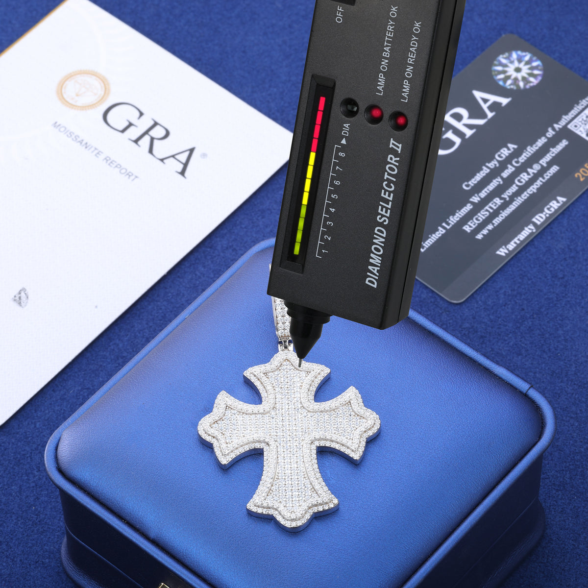 Two-Layer Iris Cross Moissanite Pendant in 925 Sterling Silver detail view