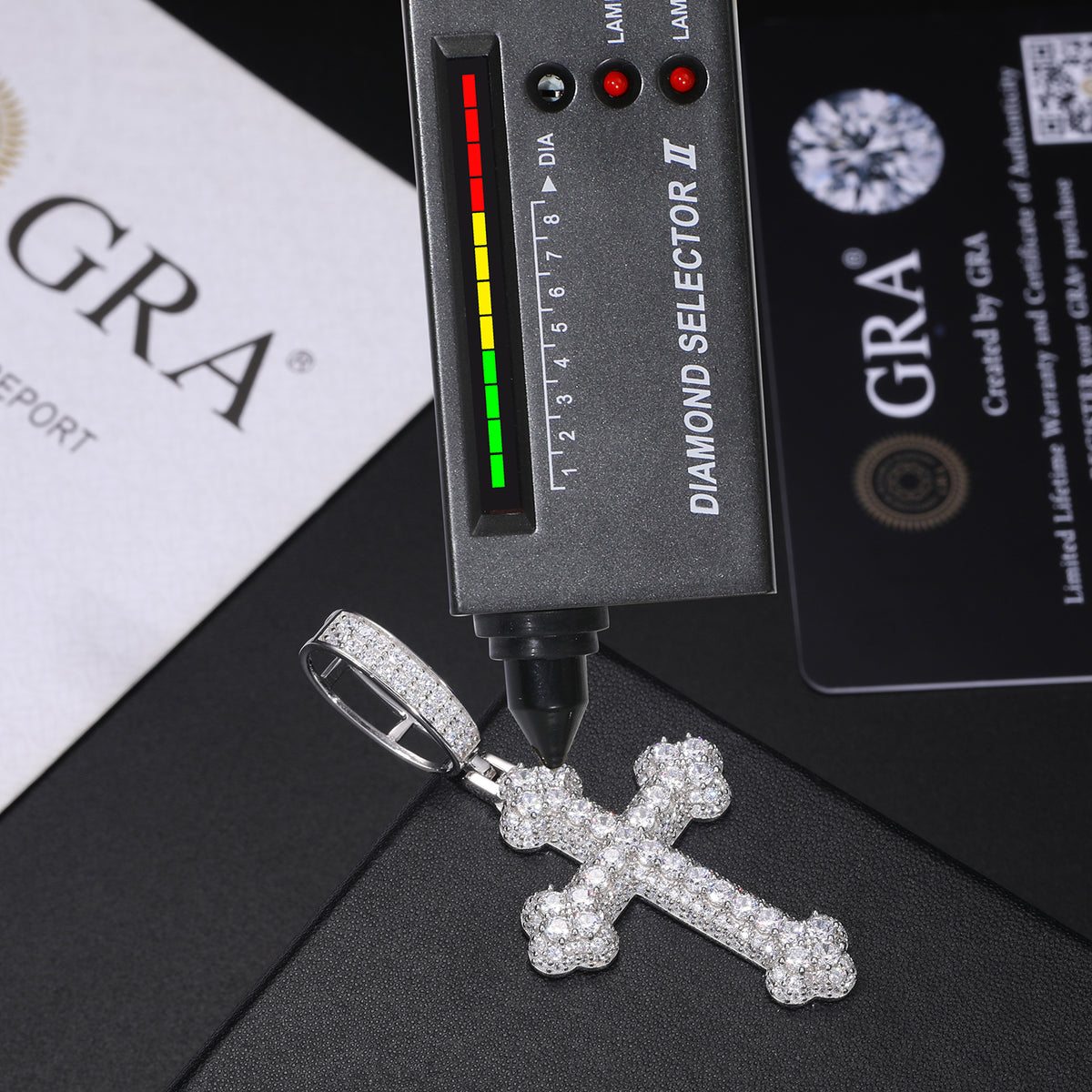 Iris Cross Moissanite Pendant in 925 Sterling Silver detail view