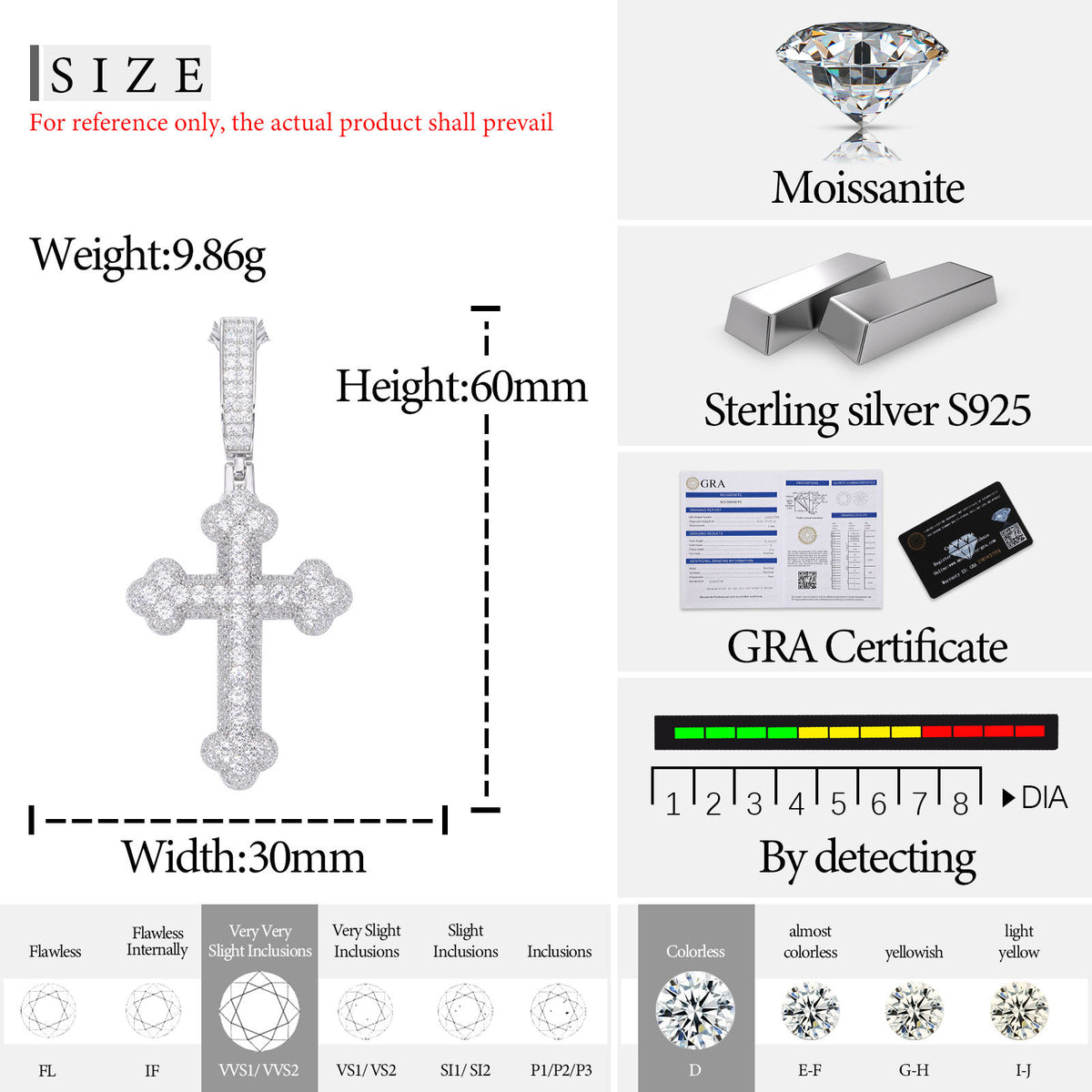 Iris Cross Moissanite Pendant in 925 Sterling Silver specifications