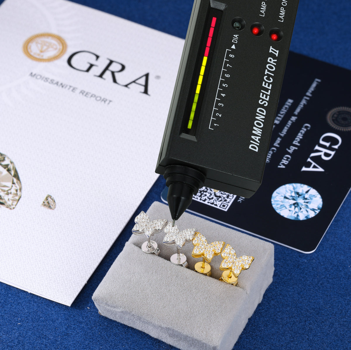 Butterfly Moissanite Stud Earrings in 925 Sterling Silver detail view