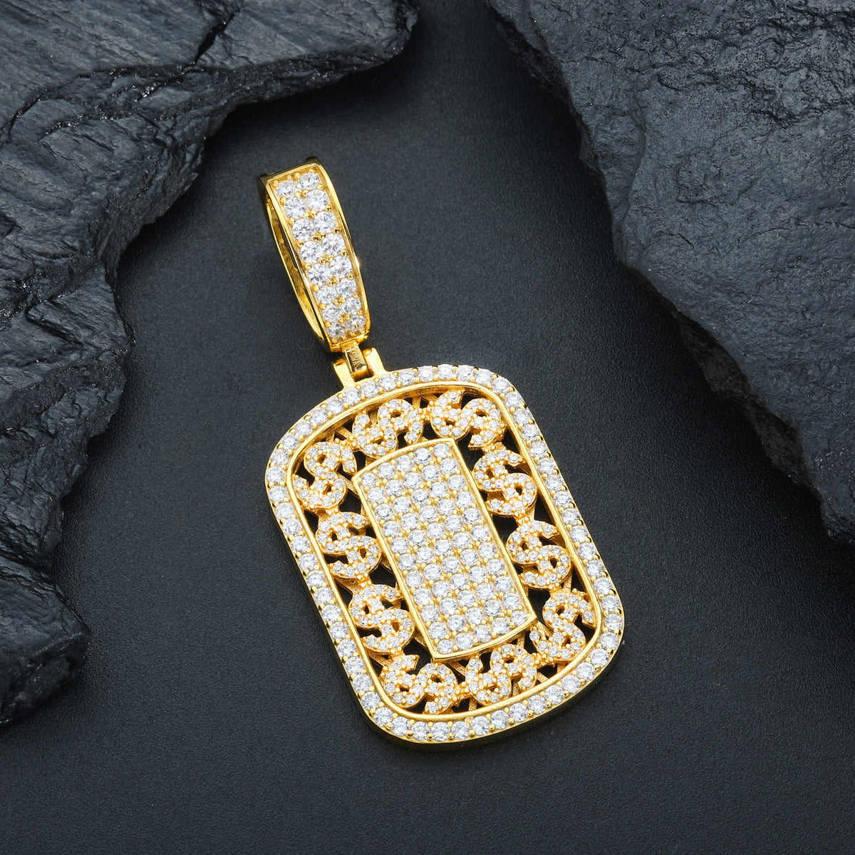 Dollar Symbol Dog Tag Moissanite Pendant in 925 Sterling Silver product view