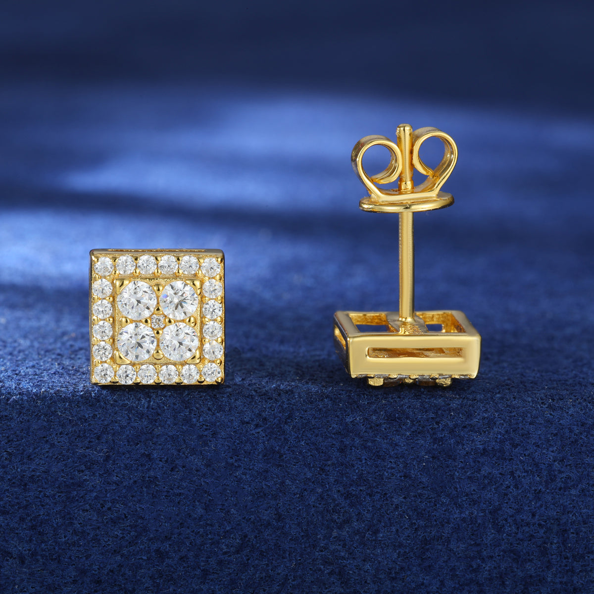 Square Cluster Moissanite Stud Earrings in 925 Sterling Silver product view