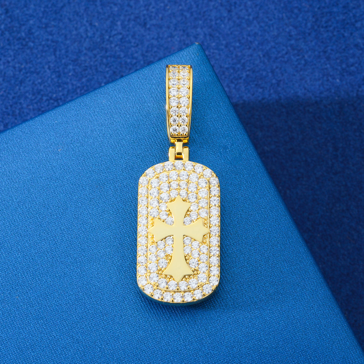 Glossy Cross Dog Tag Moissanite Pendant in 925 Sterling Silver product view