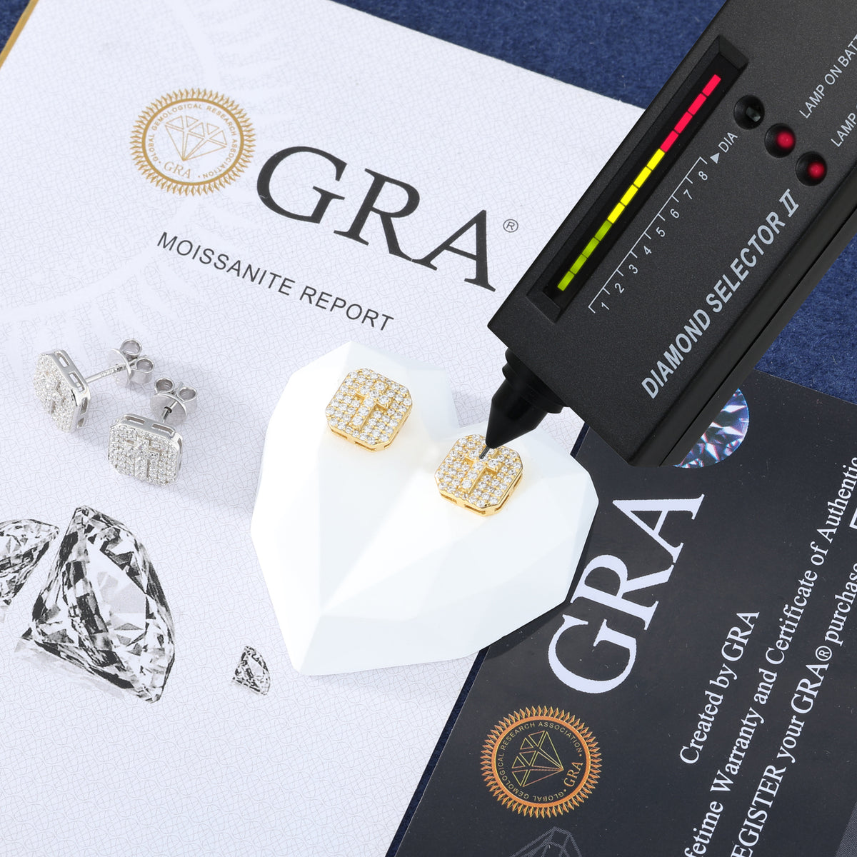 Cross Square Moissanite Stud Earrings in 925 Sterling Silver detail view