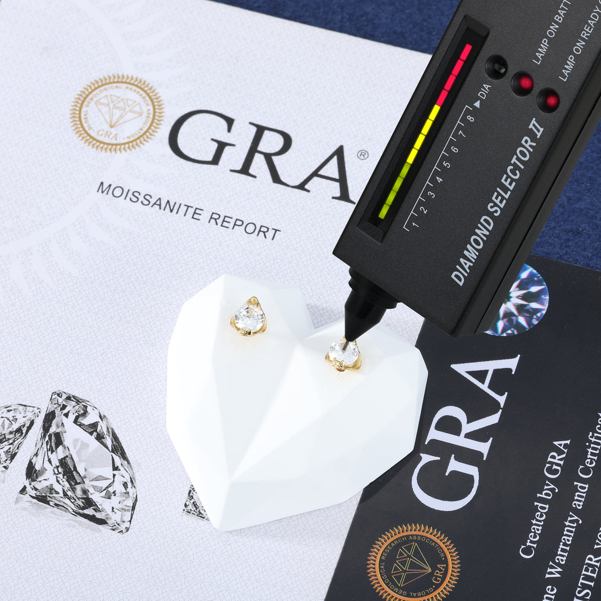 Cobra Solitaire Moissanite Stud Earrings in 925 Sterling Silver detail view