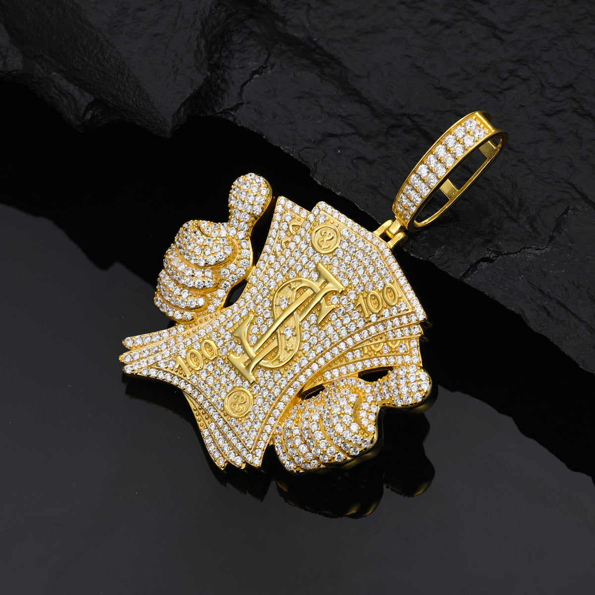 Dollar Bill Thumbs-Up Moissanite Pendant in 925 Sterling Silver product view