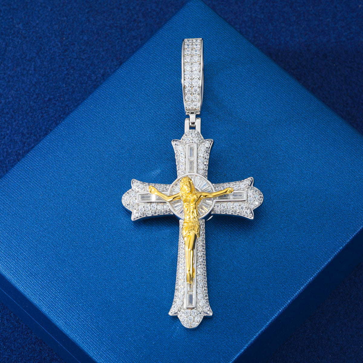 Baguette Crucifix Moissanite Pendant in 925 Sterling Silver product view