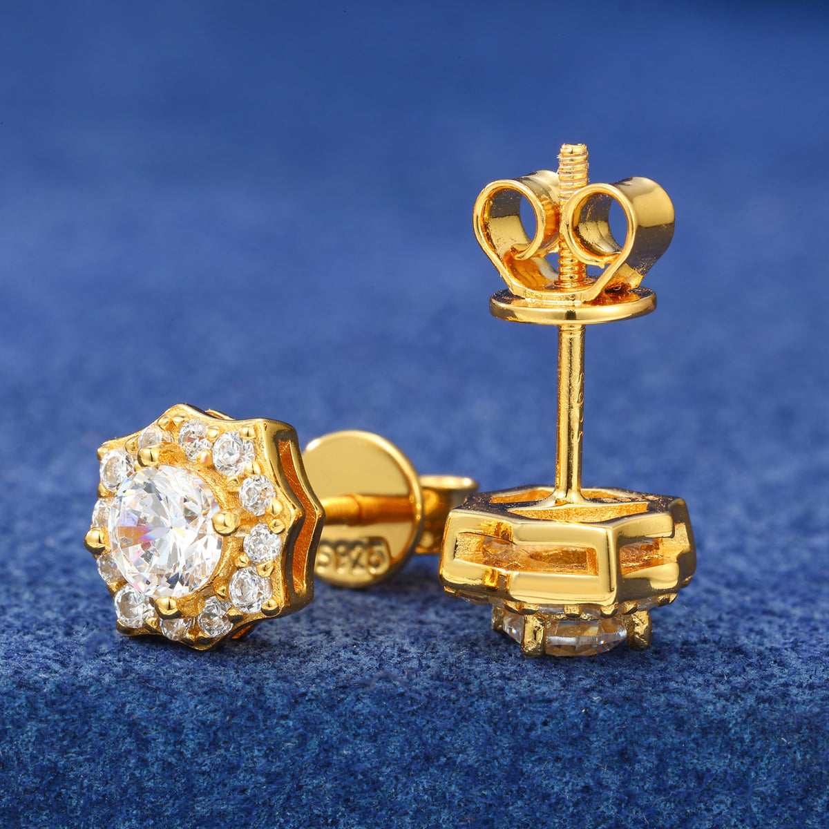 Floral Halo Moissanite Stud Earrings in 925 Sterling Silver product view
