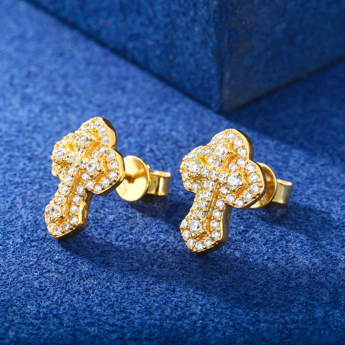Layered cross moissanite stud earrings