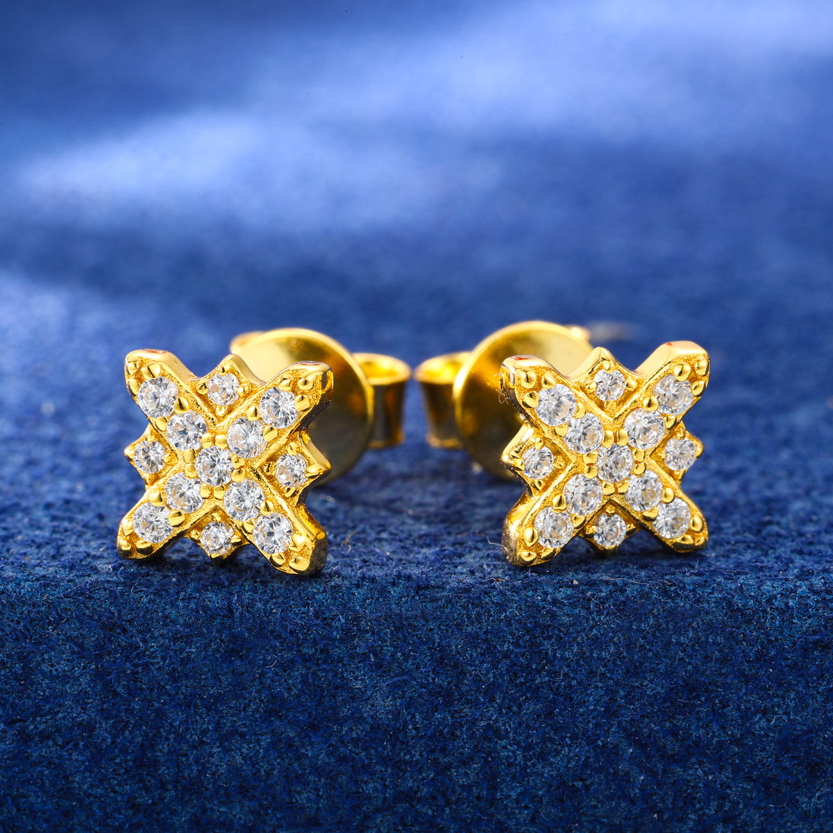 Cross Flower Moissanite Stud Earrings in 925 Sterling Silver product view
