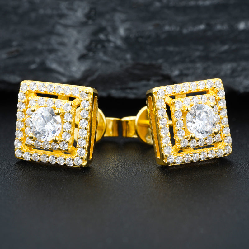Double halo square moissanite stud earrings