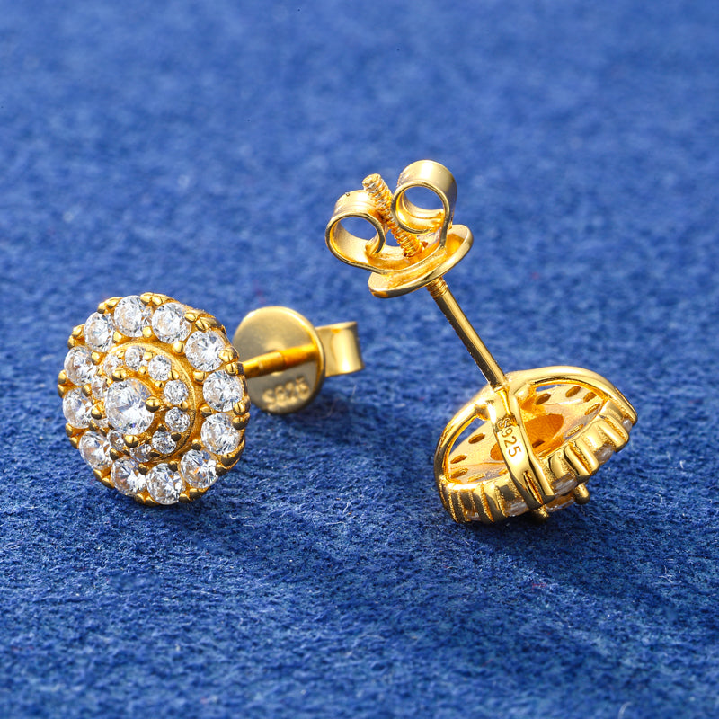 Round Halo Moissanite Stud Earrings in 925 Sterling Silver product view