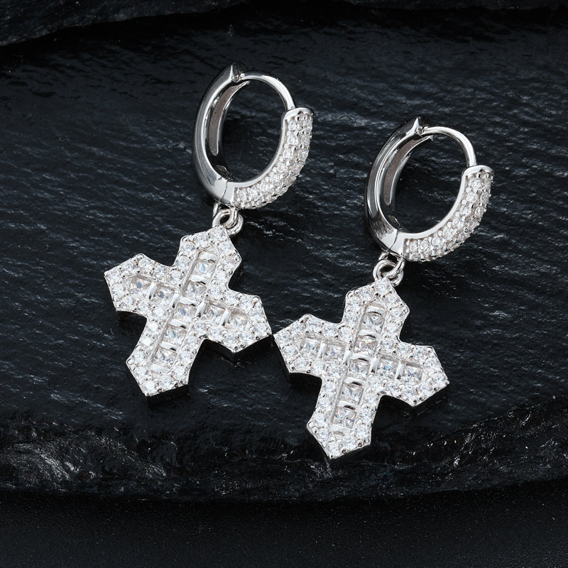 Cross Huggie Moissanite Earrings in 925 Sterling Silver product view