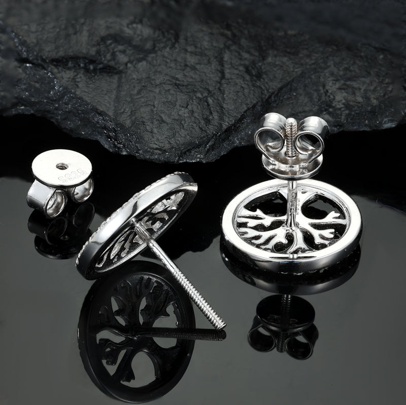Tree of Life Moissanite Stud Earrings in 925 Sterling Silver detail view
