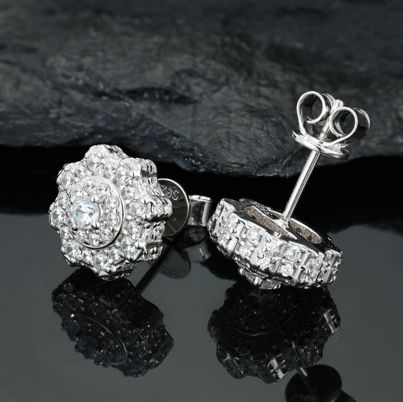 Sunburst Halo Moissanite Stud Earrings in 925 Sterling Silver product view