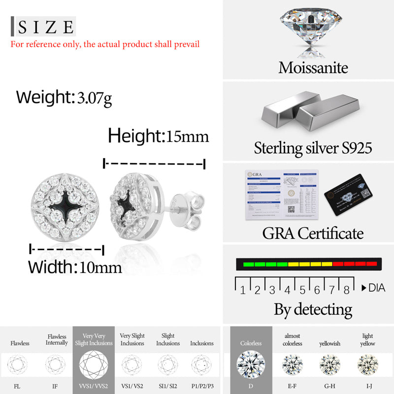 Four-point star moissanite stud earring details
