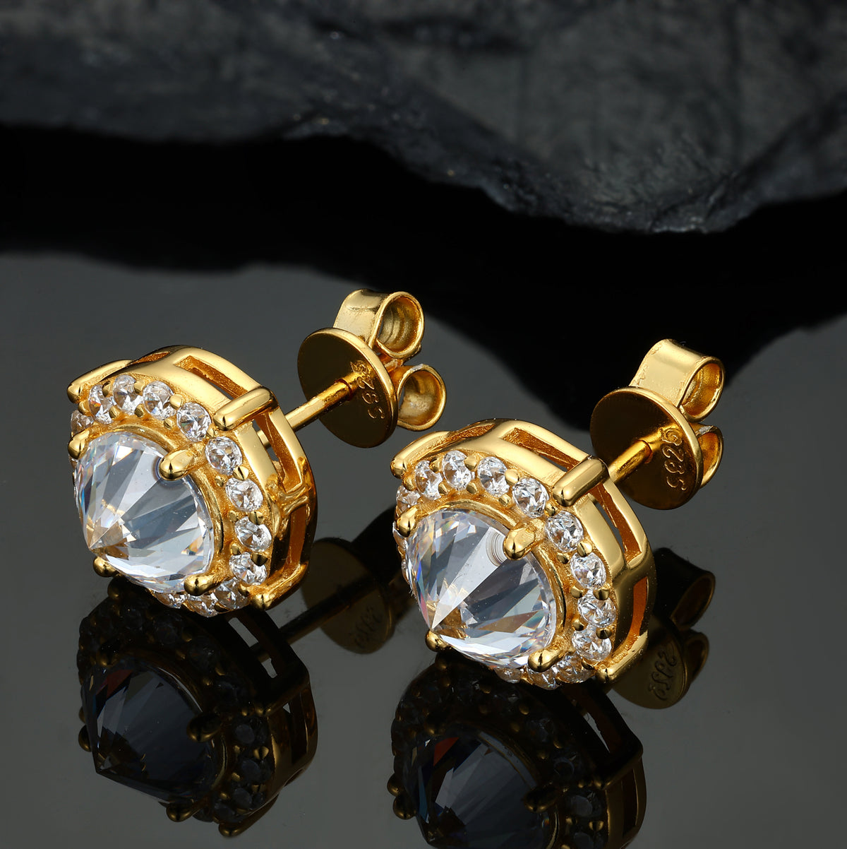 Inverted halo moissanite stud earrings