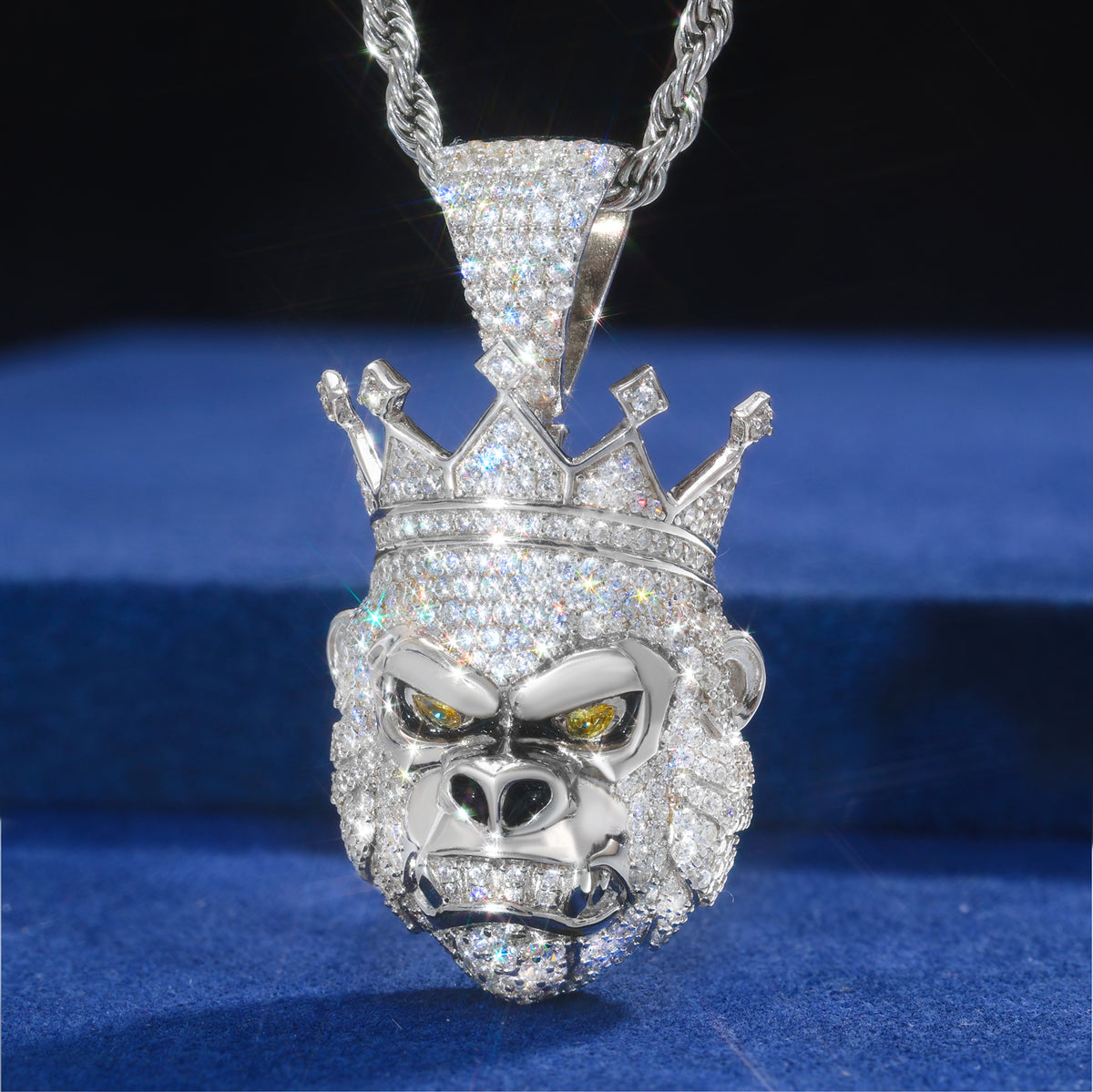 Crowned Gorilla Moissanite Pendant in 925 Sterling Silver product view