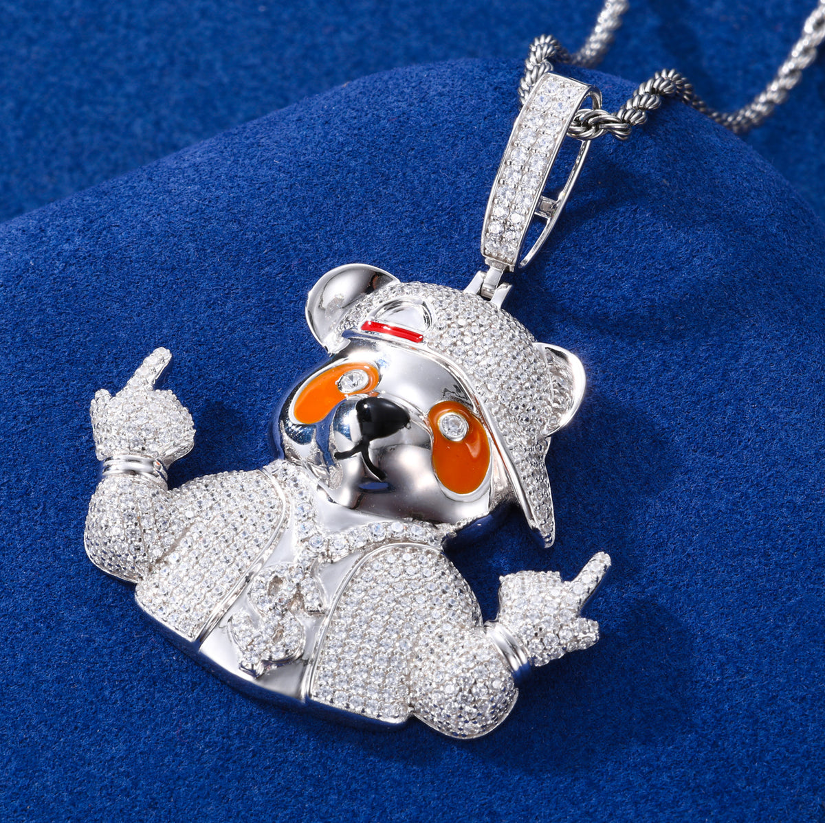 Street Bear Moissanite Pendant in 925 Sterling Silver product view