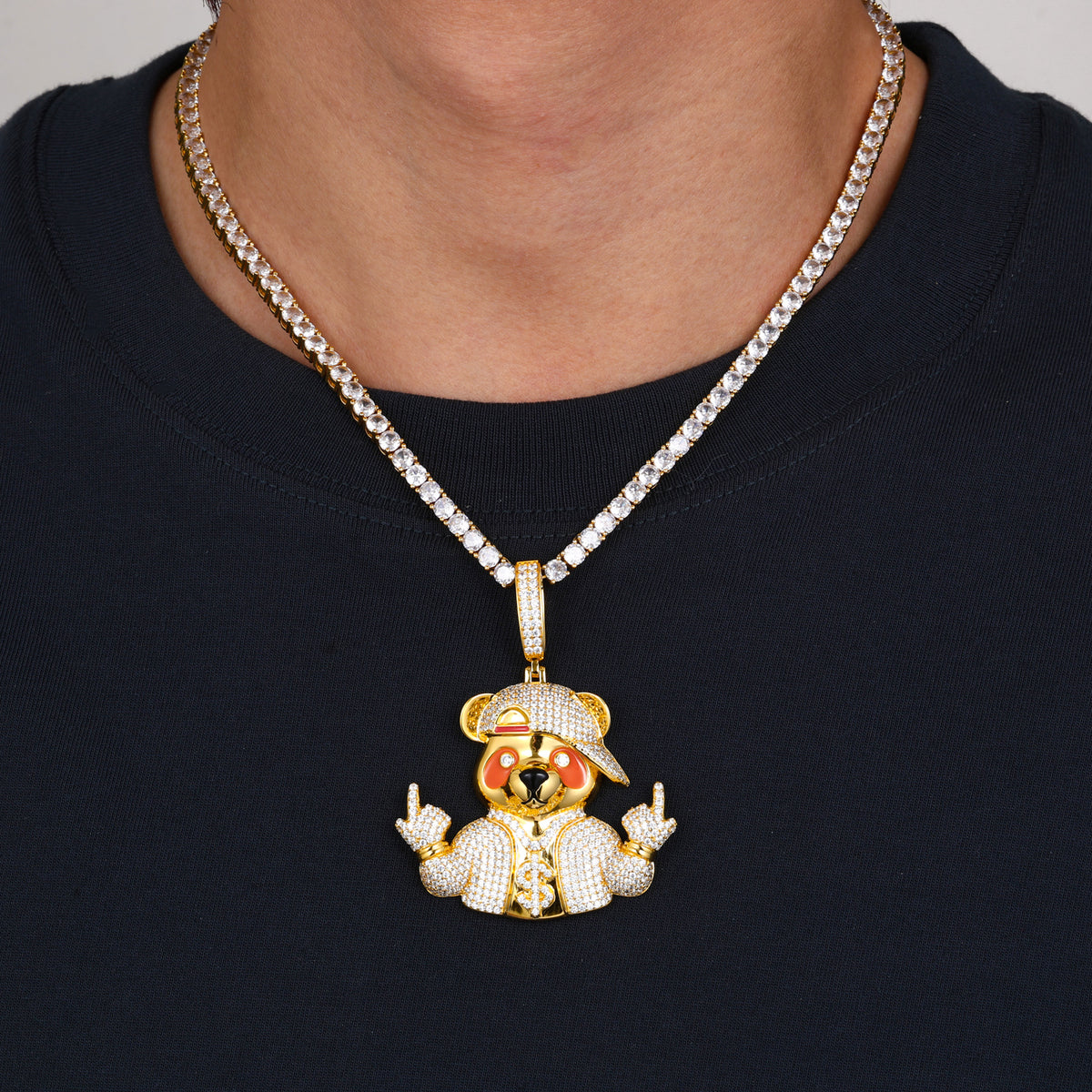 Street Bear Moissanite Pendant in 925 Sterling Silver detail view
