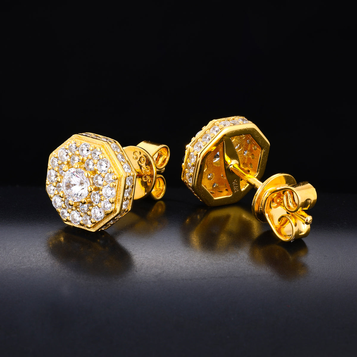 Octagon Cluster Moissanite Stud Earrings in 925 Sterling Silver product view